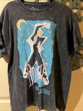 David Bowie Band Shirt 
Vintage-Style Black Graphic Tee with Blue & Pink Design